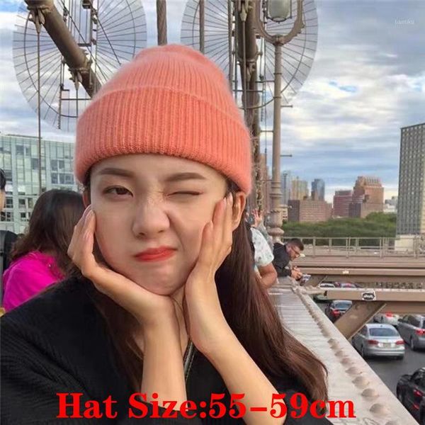 

beanies women knitted winter hat female warm 50% fluff beanie girl solid bonnet femme skullies soft hats for gorras1