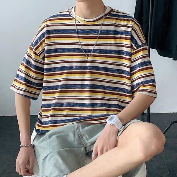 

men's t-shirts round neck fashion casual summer loose short-sleeved shirt cotton t-shirt, White;black