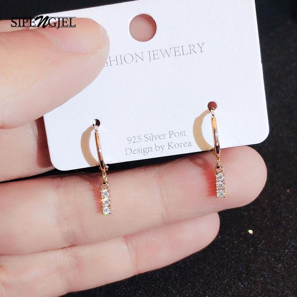 

hoop & huggie sipengjel fashion white zircon drop earrings crystal for women party jewelry gift 2021, Golden;silver