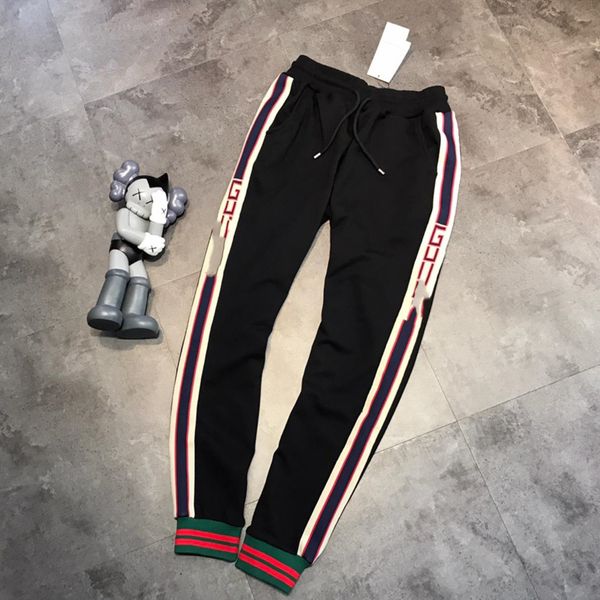 

luxury design wei women's spring ribbon stripe color matching embroidery fashion couple loose leg closing casual pants, White;black