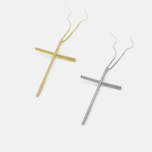 

pendant necklaces luxury copper with cz big cross necklace shiny zircon crucifix chokers for women trendy jewelry, Silver