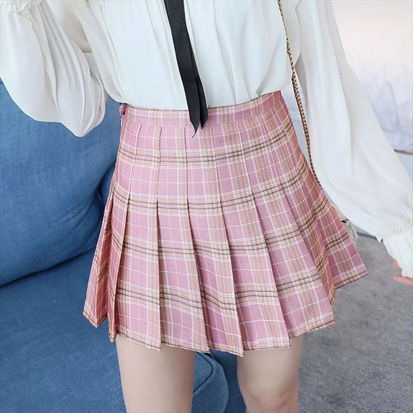 

cute japanese school uniforms jupe women skirt kawaii students pleat harajuku preppy style plaid mini, Black