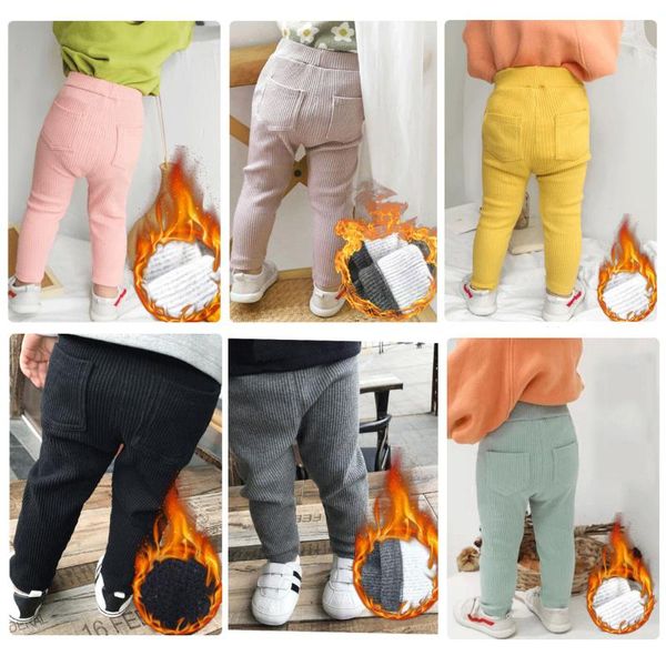 

trousers kids girl pants thick candy color elastic pencil cotton pocket child boys solid leggings for 1-7y children clothing, Blue