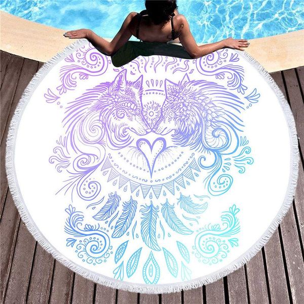 

towel wolves printed microfiber beach for yoga mat tassel large round cotton tapestry home decor blankets