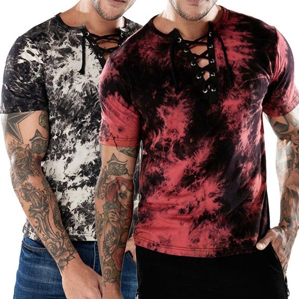 

fashion men fashion tshirt summer v neck cross lace up fitness slim tee shirts mens clothing vintage short sleeve t-shirt, White;black