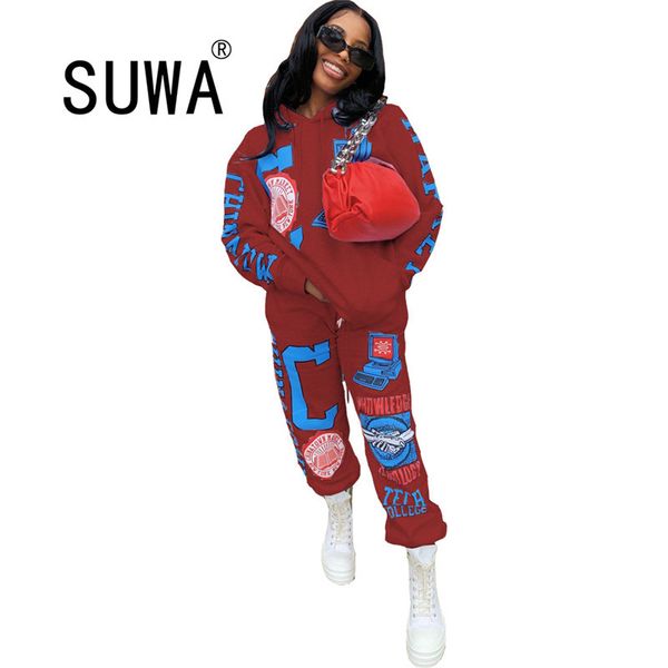 

wholesale fall winter clothes for women set pullover retro sweatshirt baggy pants cool girl k-pop style streetwear 210525, White