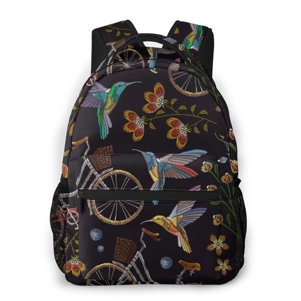 

female backpack bicycle humming bird and flowers women backpack college school bagpack travel shoulder bags for teenage girls