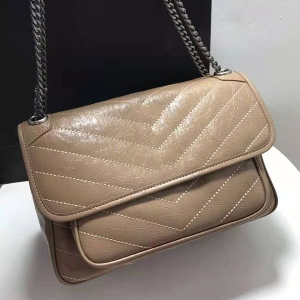 5A Oil Wax Folds Couro Niki Preto Bebê Ombro Bolsa Transversal Bolsa Cadeia Flap SUNSET Designer Tote Bolsas Femininas Mensageiro Saco de Compras Clutch Carteiras Preto