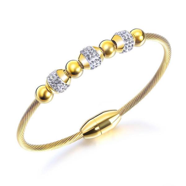 

high quatity titanium steel inlaid diamond charm bracelets for women fashion transfer beads with zircon bangle designer luxury jewelry mens, Golden;silver