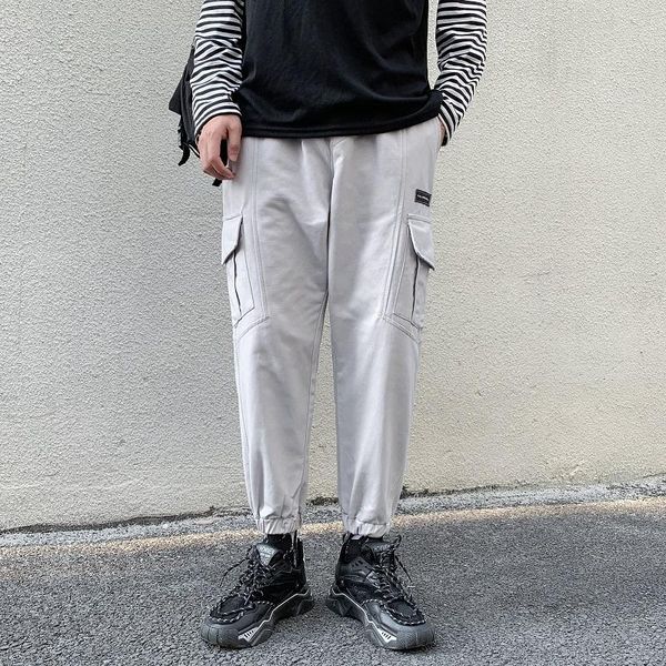 

men's pants leisure cargo fashion hip hop street attire big pocket sports pant loose pure cotton men long size m-3xl, Black