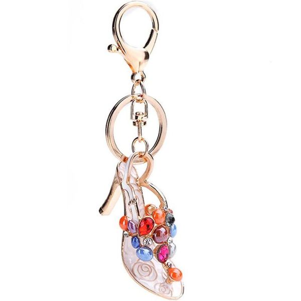 

keychains luxury high-heeled shoes keychain car keyring rhinestone colorful crystal charm pendant key chain women bag accessories gift, Silver