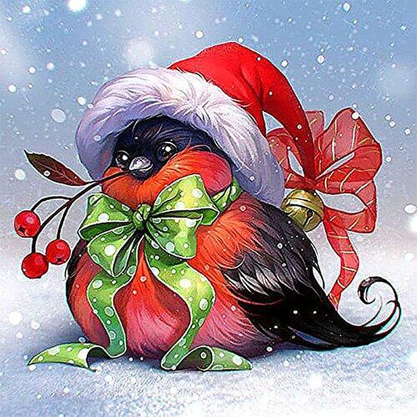 

paintings digital oil painting bird with christmas hat hand-painted art diy gift box home decoration