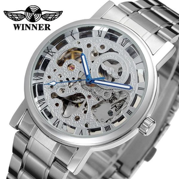 

winner men's watch stainless steel bracelet silver color skeleton automatic movt for men wristwatch wrg8028m4s3 wristwatches, Slivery;brown
