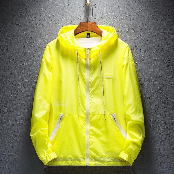 

men's jackets 2021 summer light hood jacket fashion reflective thin windbreaker print sunscreen uv-protection beach casual zipper coat, Black;brown