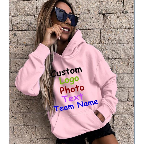 

women's hoodies & sweatshirts customize your picture logo autumn and winter long-sleeved solid color pullover hooded sweater women, Black