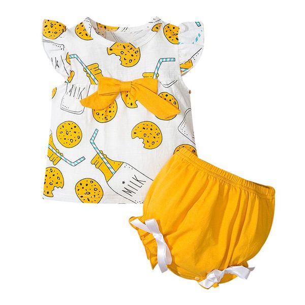 

clothing sets summer baby girls print cartoon suit short sleeve t-shirt + shorts pants kids clothes set style, White