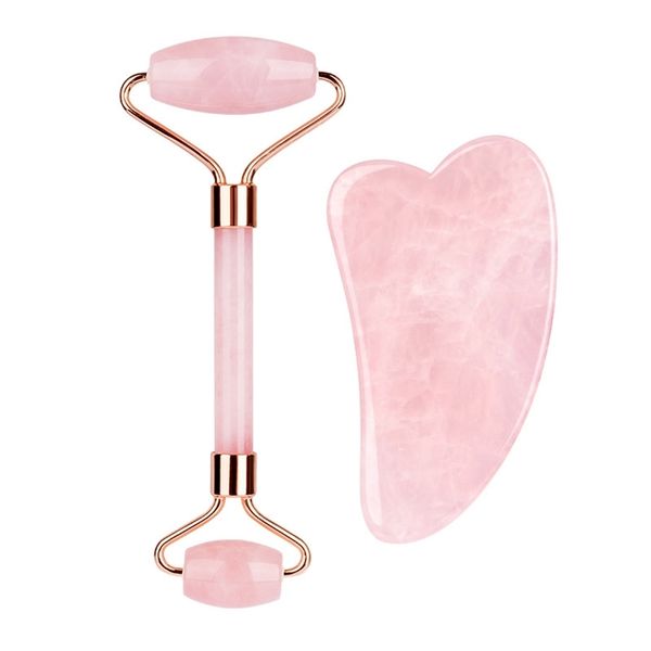 

roller massage jade rose quartz powder crystal spa natural pink handmade gua sha stone beauty device face skin care tool 211118