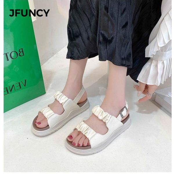 

sandals jfuncy woman shoe fashion summer women's casual shoes solid flat female platform beige buckle strap sandal women sandles, Black