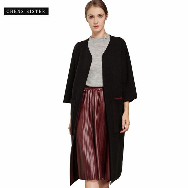 

women's sweaters [chens sister] 2021 wool cardigans womens fashion open front long sleeve sweater pocket coat, White;black