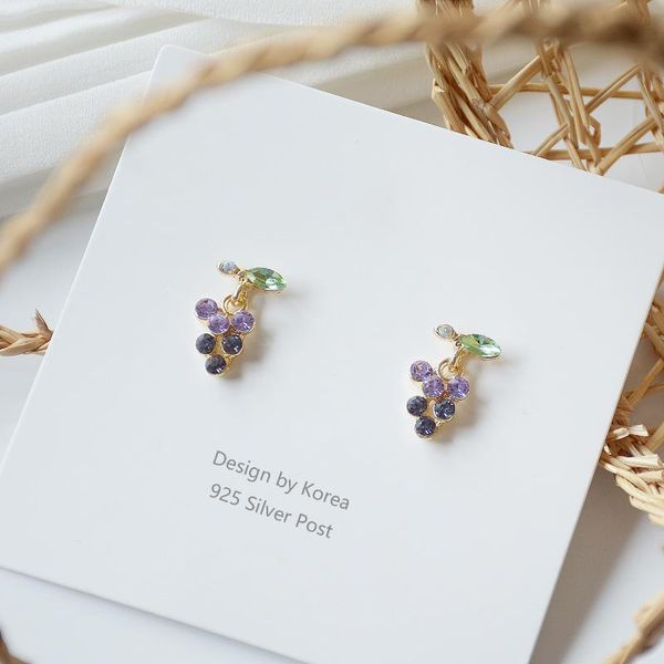 

stud japan and south korea purple gradient shining crystal grape cute exquisite earrings for women zircon daily jewelry, Golden;silver