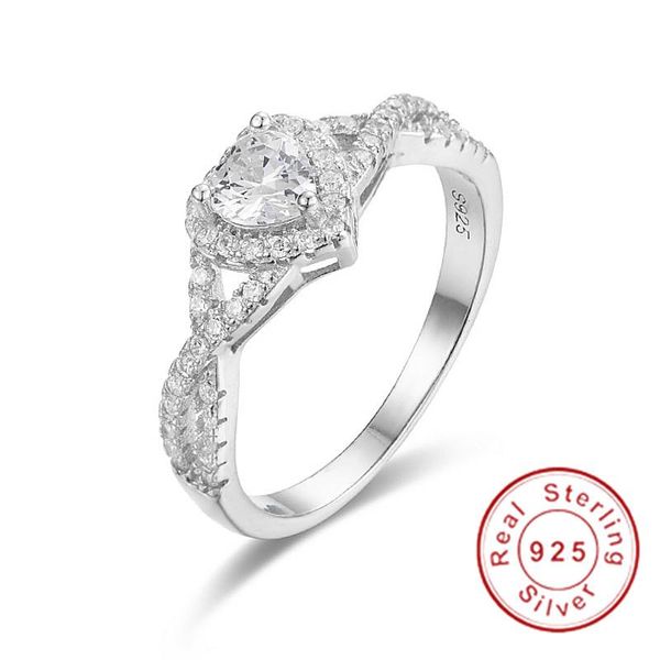 

cluster rings classic solid 100% 925 sterling silver finger eternal white heart diamond wedding for women jewelry cute girl gift, Golden;silver