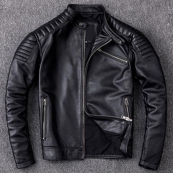 

men's leather & faux motorcycle style cowhide genuine clothes,fashion black motor jacket cool coat plus size 5xl