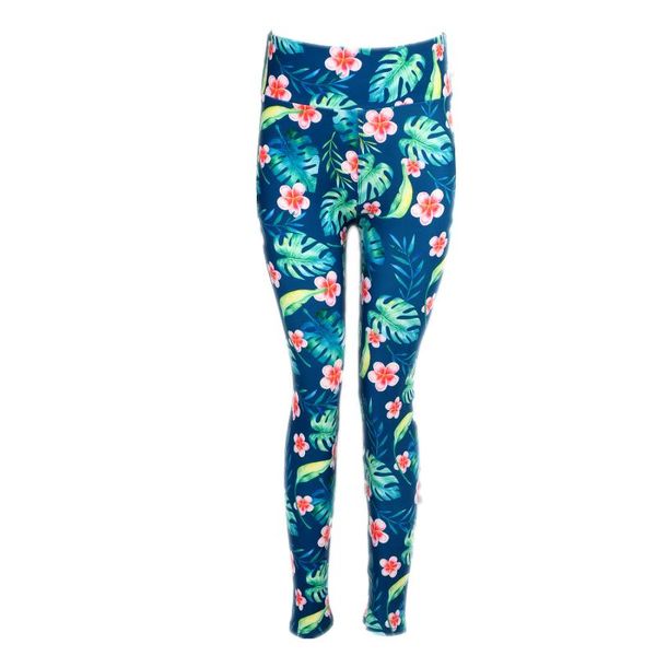 

women's leggings mommy daughter green tropical flowers, Black