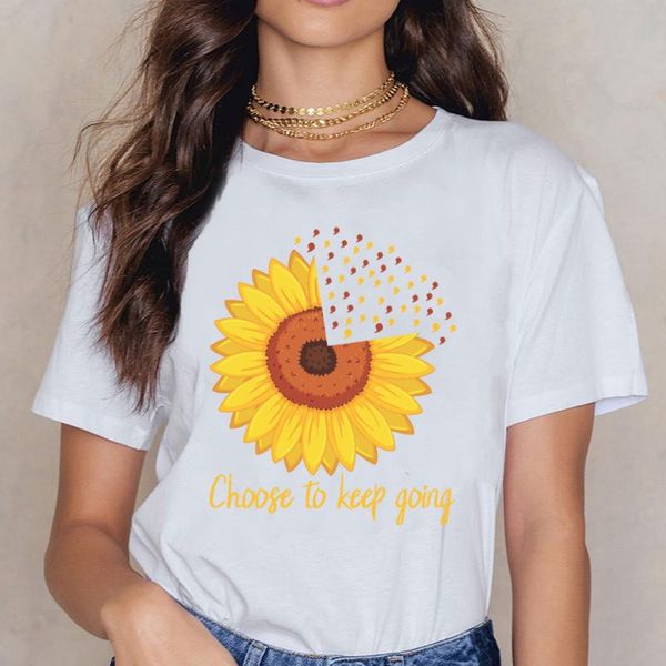 

women's t-shirt t shirt women choose to keep going sunflower mental fit inscriptions short female, White