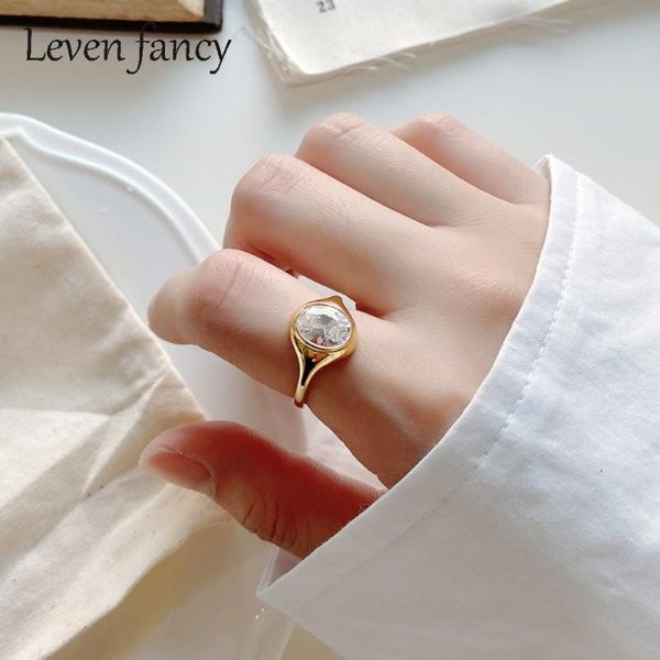 

cluster rings leven fancy 925 solid sterling silver cubic zirconia white zircon ring yellow gold women wedding gift statement promise, Golden;silver