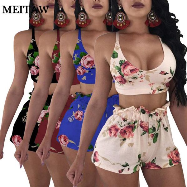 

women's tracksuits summer women floral print two piece set female casual beach club 2021 sleeveless crop shorts outfits, Gray