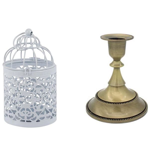 

candle holders 2 pcs metal wedding decorations home decoration ornaments, white & green ancient