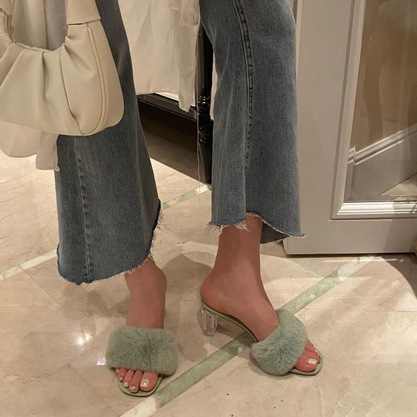 

house outdoor beach shoes woman home slippers flip flops 2021 real mink shoes female slippers women fur slides sandals, Black