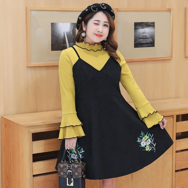 

2021 new women autumn winter plus size es butterfly sleeve floral suede set womens clothing vestidos wxf655 acni, Black;gray
