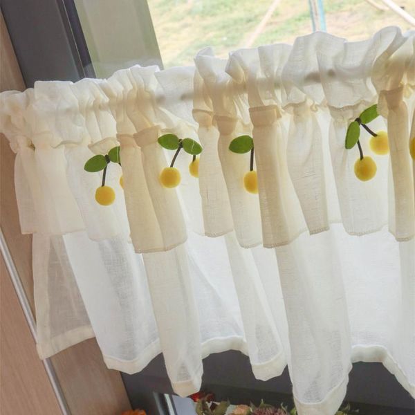 

curtain & drapes american cherry decor short screen solid double-layer valance for kitchen door sheer small window decor#4