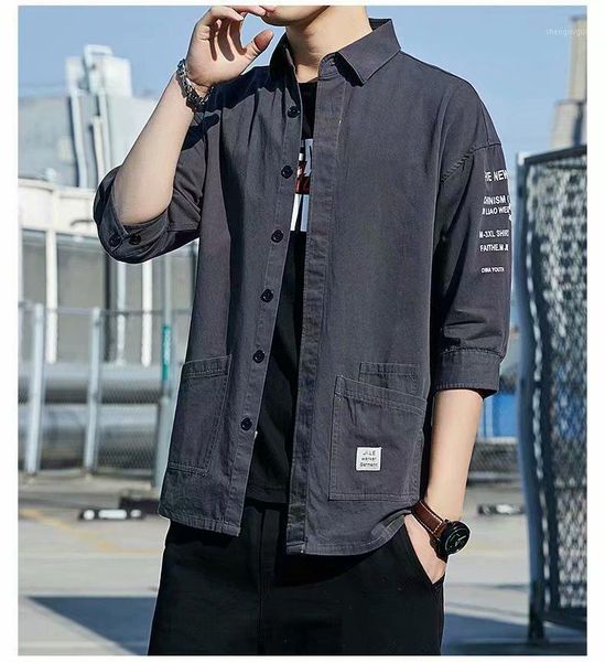 

men's dress shirts shirt work clothes quarter sleeve summer 2021 short loose casual long jacket fashion, White;black