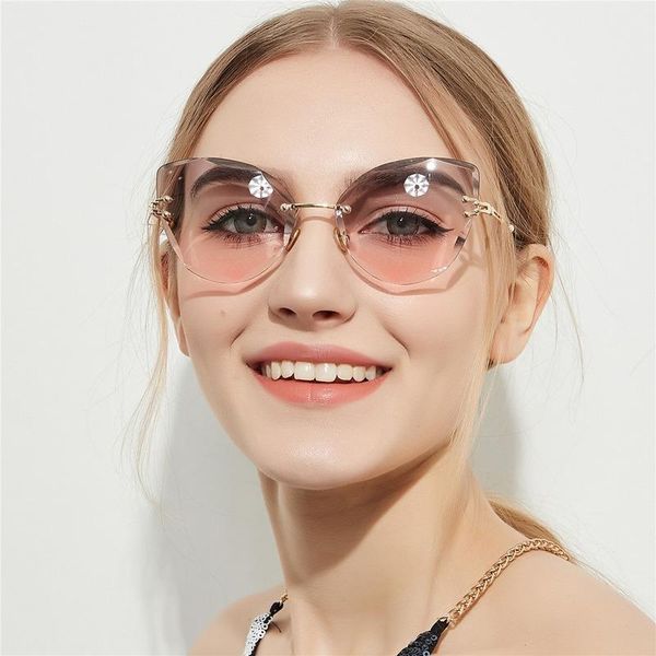 

sunglasses abay rimless women lareg cat eye retro sun glasses female elegant luxury trimmed meteal eyewear camping uv400 oculos, White;black