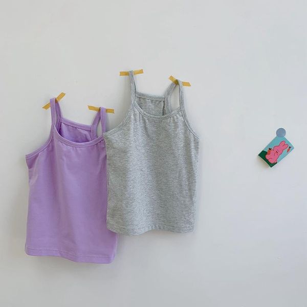 

vest summer baby girls solid color sleeveless 2021 kids cotton all-match vests 1-6y, Blue