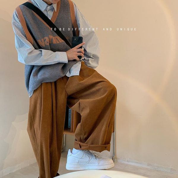 

men's pants autumn oversized casual men fashion corduroy wide-leg streetwear loose hip-hop straight mens trousers, Black