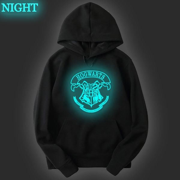 

film and television peripheral harry potter pattern luminous personalized fleece hoodie casual long sleeve top, Black