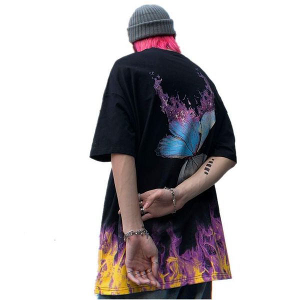 

women summer gothic letter tshirt burning fire butterfly print oversized t-shirt o neck hipster tee shirt fashion streetwear, White