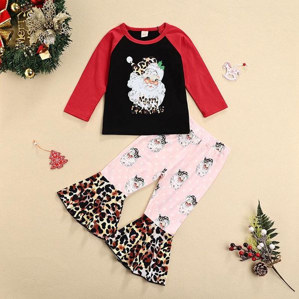 

clothing sets christmas kids set 2pcs outfits long sleeve santa claus print flare pants suit xmas girl toddler infant baby 9m-4t, White