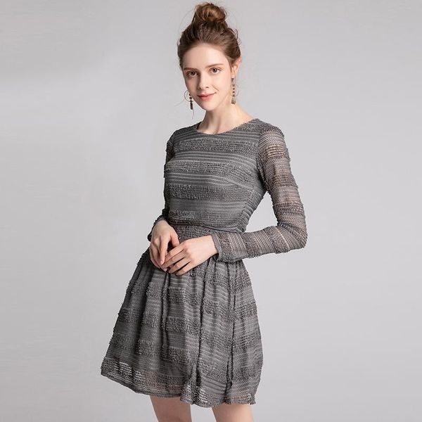 

casual dresses english 2021 style luxury mini party women elegant grey hollow out high street stretching above knee dress, Black;gray