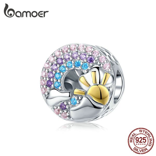 

bamoer colorful rainbow and cloud round beads for women jewelry making gold color sterling silver charm bracelet jewelry scc1255 q0531, Black