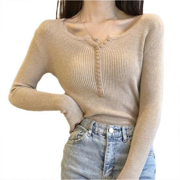 

women's sweaters qrwr 2021 autumn winter women sweater fasion v neck slim fit long sleeve pullover knitted korean basic, White;black