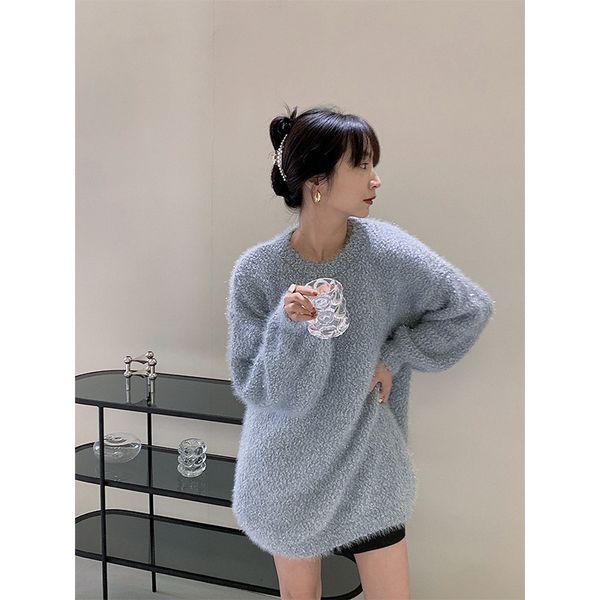

women's sweaters clothing new autumn and winter korean loose lazy pullover round neck mid-length sweater outer wear s6fm, White;black