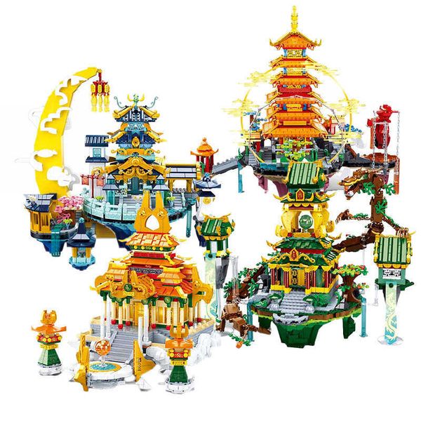 New DIY China Fairy World Oriental Fantasy Architecture Building Block Bricks Creative Different Street View Toys for Kids Gifts X0902