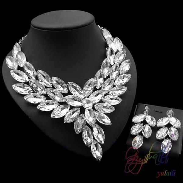 

earrings & necklace white crystal earring wedding party jewelry set costume african sets, Silver