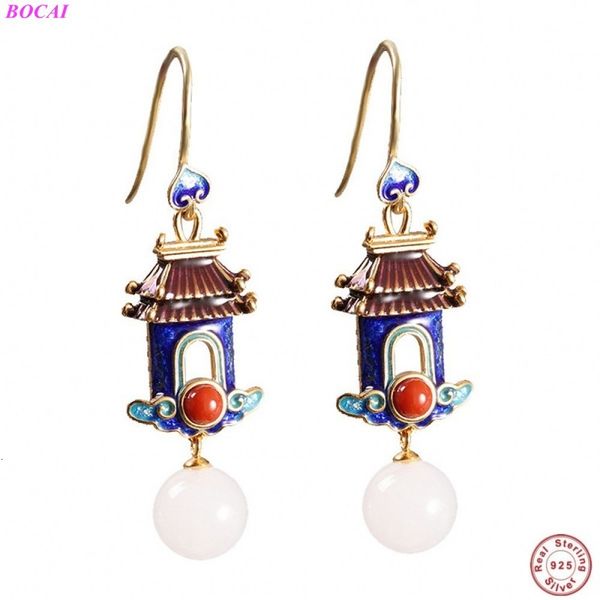 

2021 new solide s925 sterling eardrop for women the heavenly southern gate hetian jade burnning blue thai sier earrings 7rth, Silver
