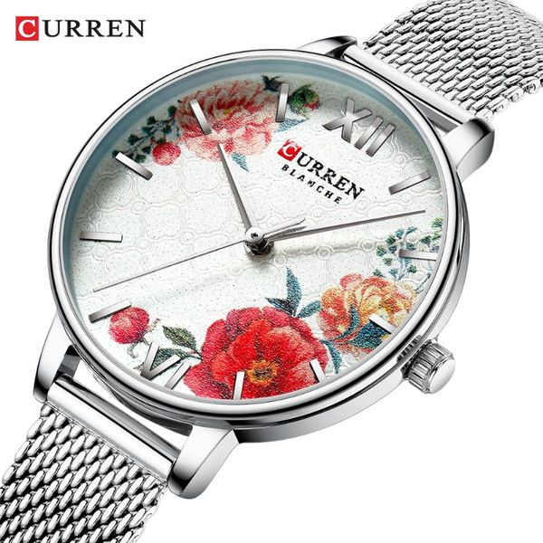 

wristwatches curren women watch fashion casual ladies quartz wristwatch rose gold stainless steel mesh dress clock for girl, Slivery;brown