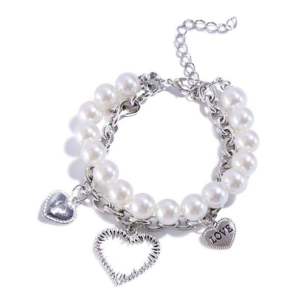 

link, chain cross-border love imitation pearl couple student simple wild letter bracelet friendship bracelets, Black